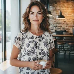 Tamara H XL flowy boho cream and white butterfly tunic blouse feminine 🦋 🦋